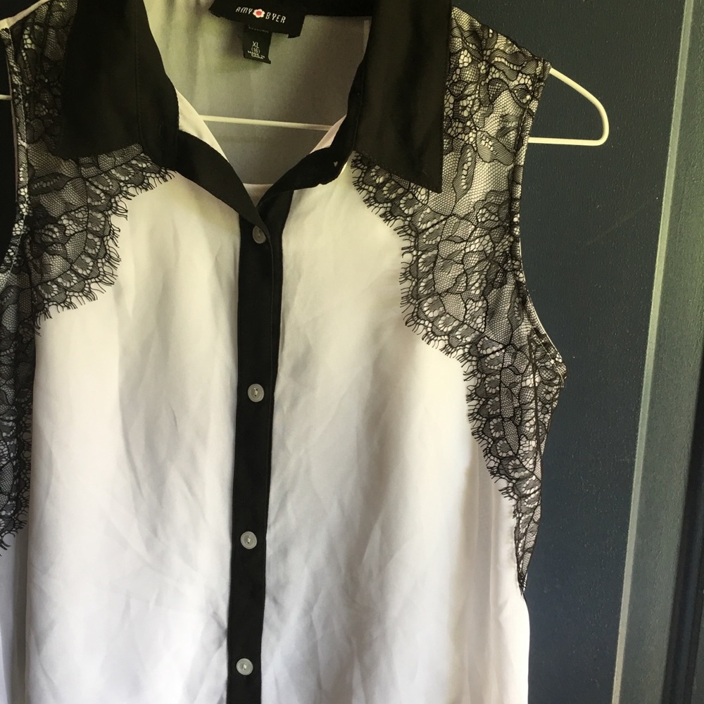 Sheer White with Black Lace Blouse Amy Byer